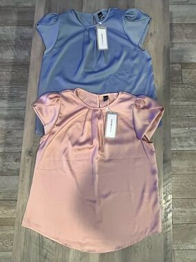Brand New! SHEIN Small Lavender and Pink Pleat Neck Blouse (2 Blouse Bundle)